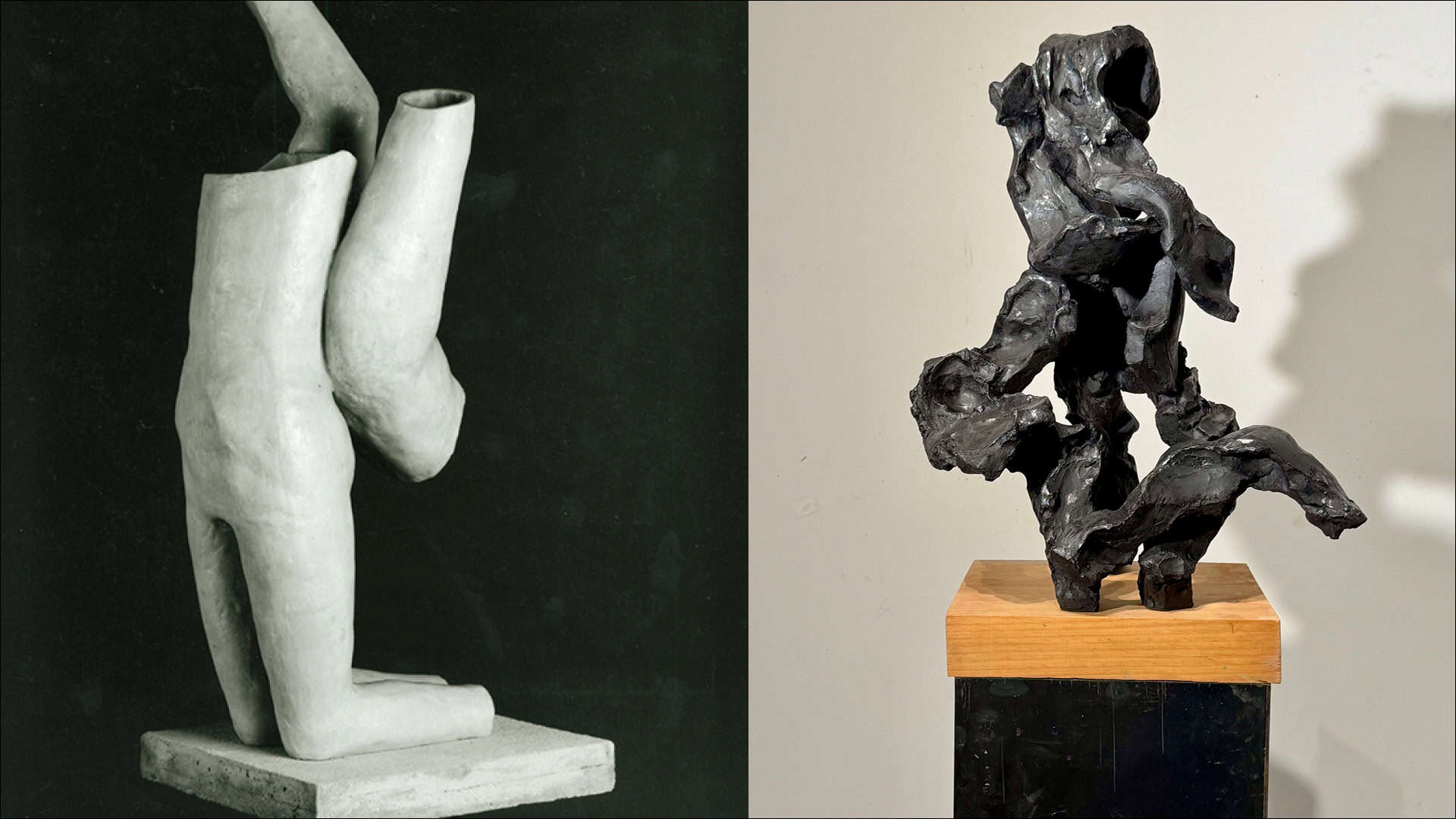 Elegant abstract sculpture in black bronze by Bruce Edelstein.