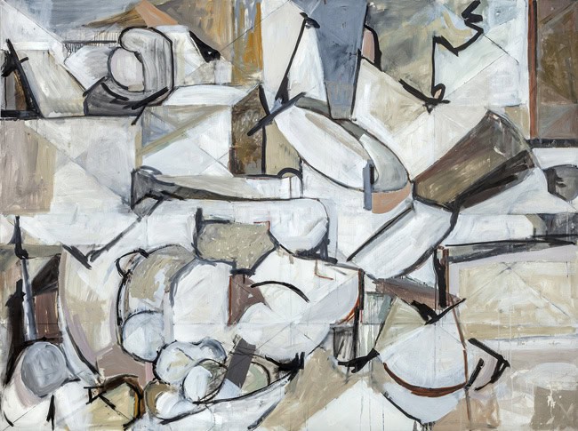 Abstract oil painting by Lois Dickson, showcasing her 40-year artistic journey.